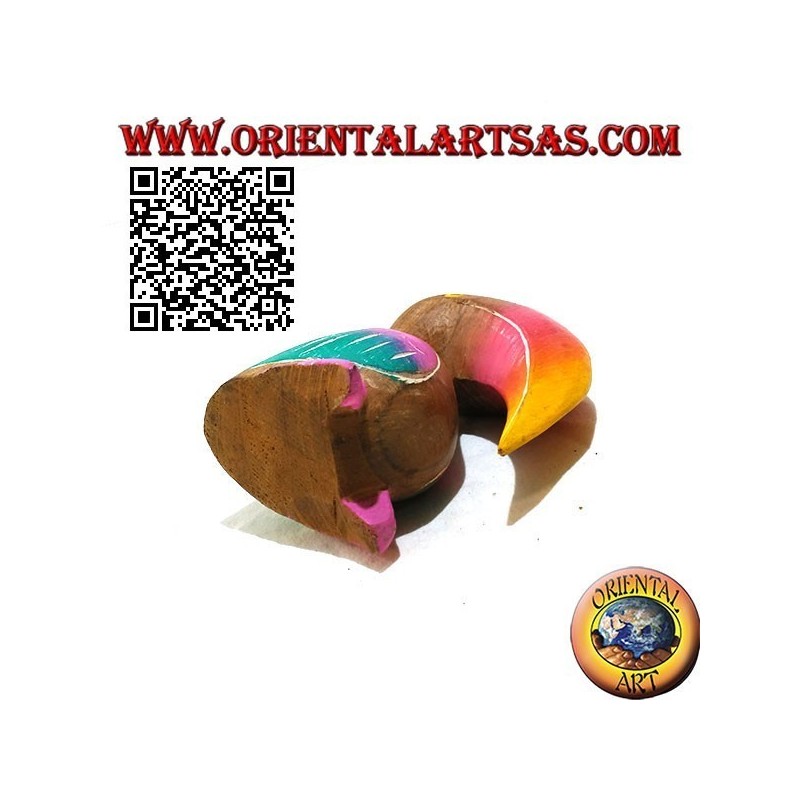 Scultura di un tucano toco dipinto a mano, in legno di teak da 11 cm