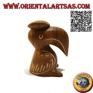 Skulptur eines Toco-Tukans mit handbemaltem "Absolventen" -Hut aus 12 cm Teakholz