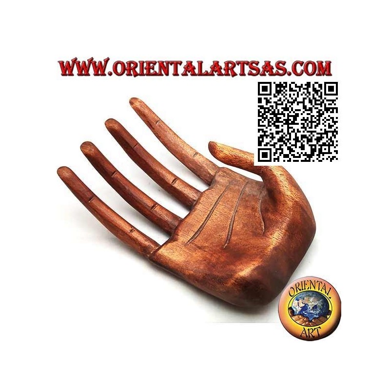 Sculpture display for jewelry "open hand" in suar wood 21 cm