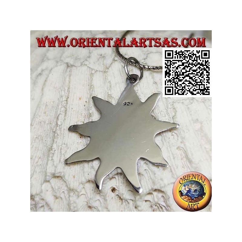 Ciondolo in argento liscio, medaglia a forma di sole