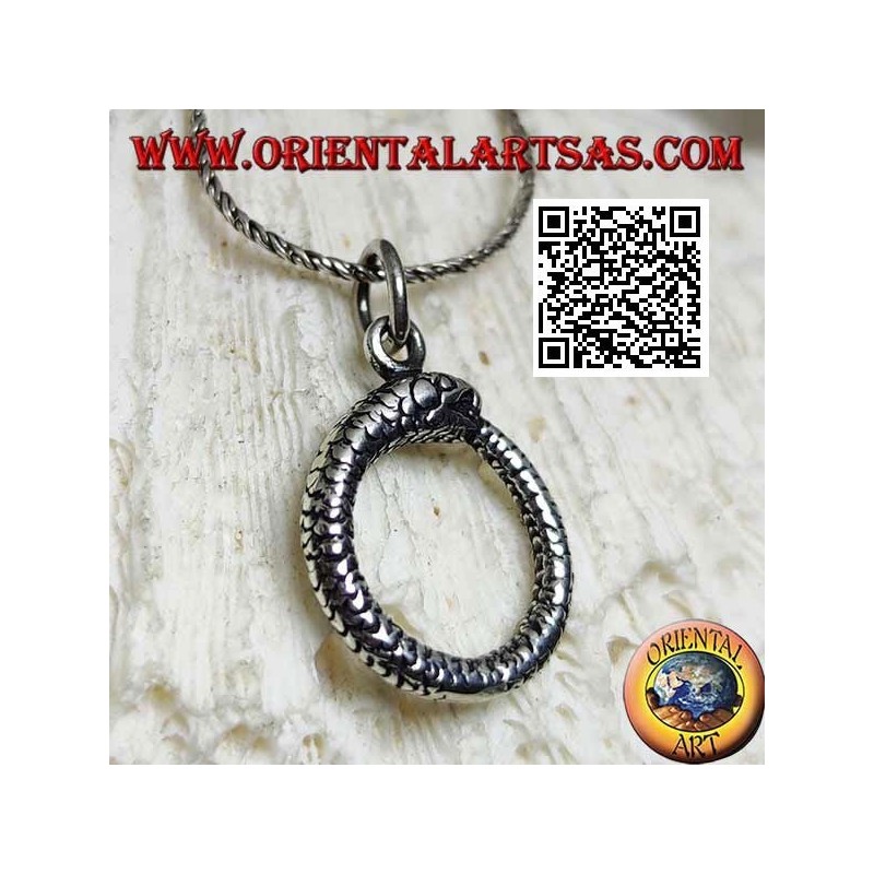 Ciondolo in argento a forma di Uroboro o Ouroboros (Ø 18 mm)