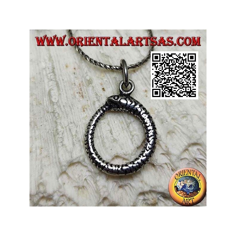 Ciondolo in argento a forma di Uroboro o Ouroboros (Ø 18 mm)