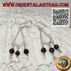 Pendants d'oreilles en argent avec 3 boules de grenat pendantes