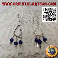 Drop earrings in silver with 3 hanging lapis lazuli spheres