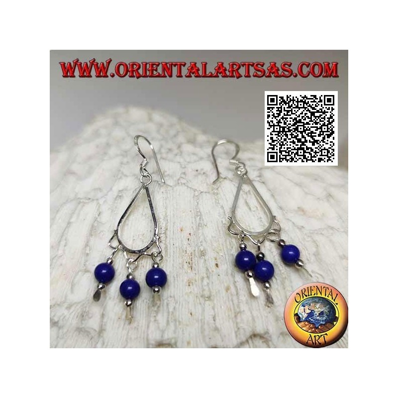 Pendants d'oreilles en argent avec 3 sphères de lapis lazuli pendantes