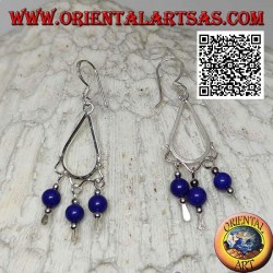 Drop earrings in silver with 3 hanging lapis lazuli spheres