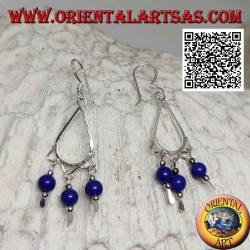 Drop earrings in silver with 3 hanging lapis lazuli spheres
