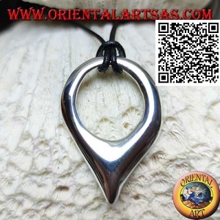 Smooth silver pendant in the shape of an inverted drop with cord
