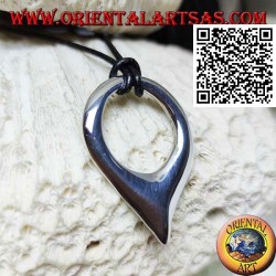 Smooth silver pendant in the shape of an inverted drop with cord