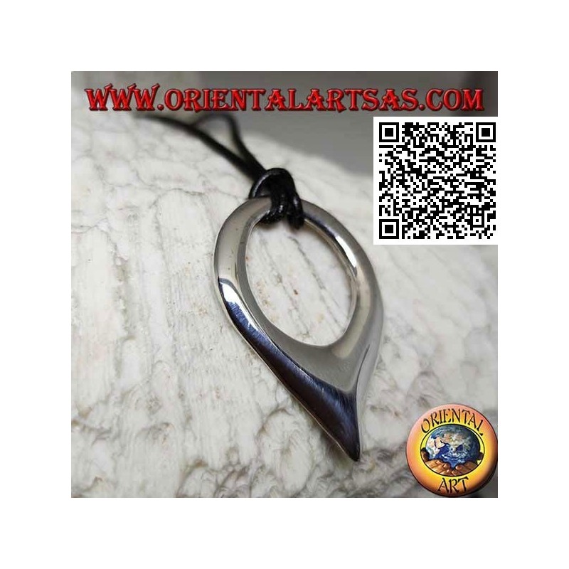 Smooth silver pendant in the shape of an inverted drop with cord