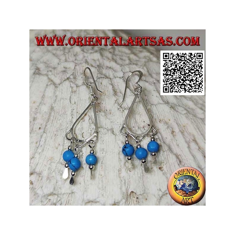 Pendientes colgantes de plata con 3 esferas turquesas colgantes