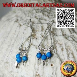 Drop earrings in silver with 3 hanging turquoise spheres