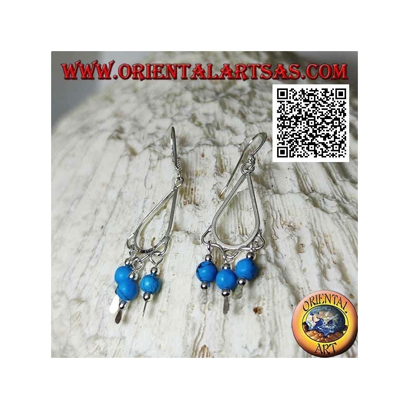 Drop earrings in silver with 3 hanging turquoise spheres
