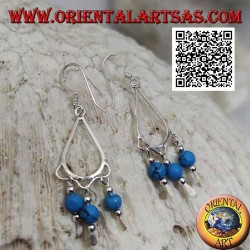 Pendientes colgantes de plata con 3 esferas turquesas colgantes