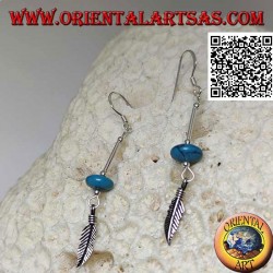 Boucles d'oreilles pendantes en argent avec beignet turquoise et plume