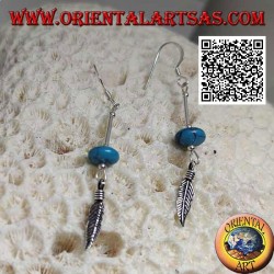 Boucles d'oreilles pendantes en argent avec beignet turquoise et plume