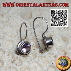 Silver earrings with natural round amethyst on a smooth frame with a smooth edge