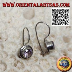 Silver earrings with natural round amethyst on a smooth frame with a smooth edge
