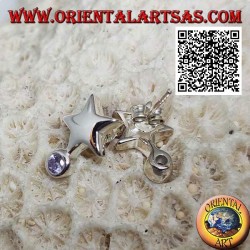 Boucles d'oreilles en argent avec un lobe lisse et épais en forme d'étoile avec un zircon rond blanc en dessous