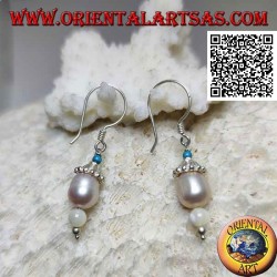 Silver hat pendant earrings with turquoise, pearl and mother of pearl