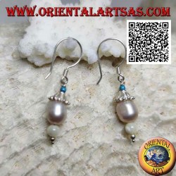 Silver hat pendant earrings with turquoise, pearl and mother of pearl