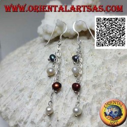 Boucles d'oreilles en argent avec 4 brins de chaîne pendentif avec perle multicolore finale