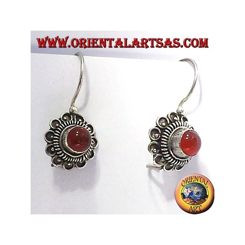 earring flower with carnelian, silver