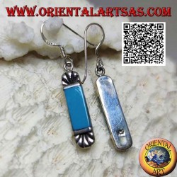 Pendientes de plata con turquesa rectangular y abanico grabado arriba y abajo