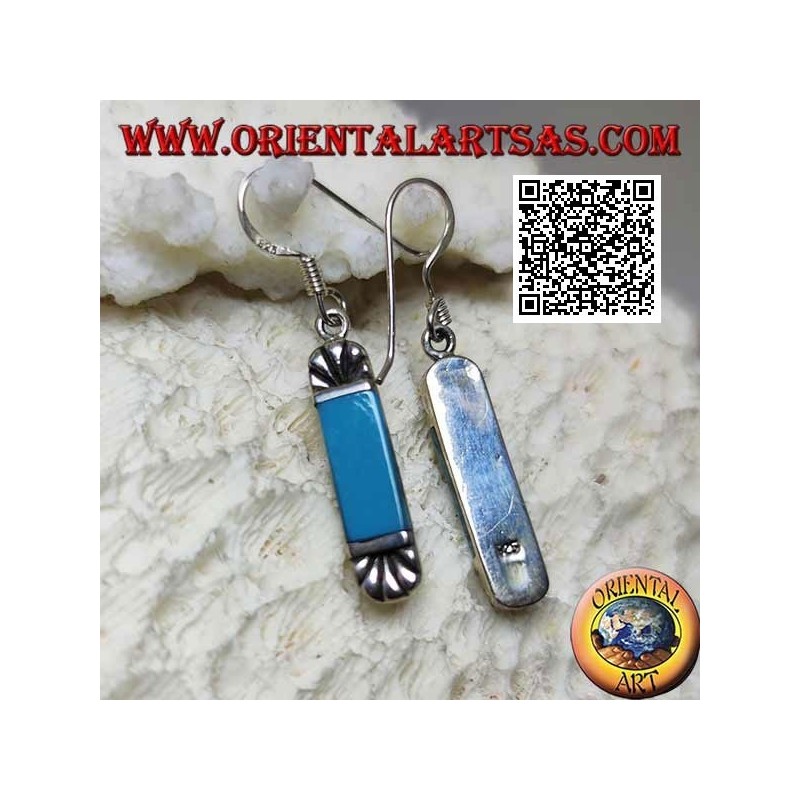 Orecchini in argento con turchese rettangolare e ventaglio inciso sopra e sotto