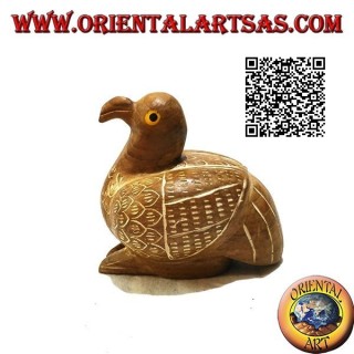 Escultura de un pato agachado pintado a mano, madera de teca de 9 cm (natural)