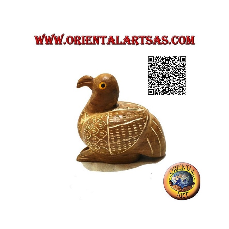 Sculpture of a crouching duck painted by hand, 9 cm teak wood (natural)