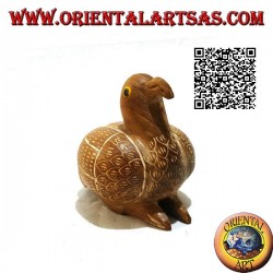 Sculpture d'un canard accroupi peint à la main, bois de teck 9 cm (naturel)