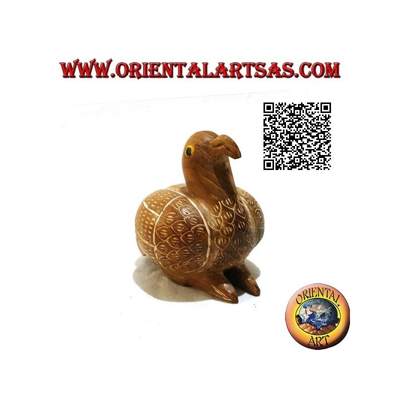 Escultura de un pato agachado pintado a mano, madera de teca de 9 cm (natural)