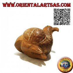 Skulptur einer hockenden Ente von Hand bemalt, 9 cm (natürliches) Teakholz