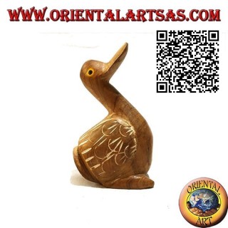 Scultura di un'oca dipinta a mano, in legno di teak da 12 cm (naturale)