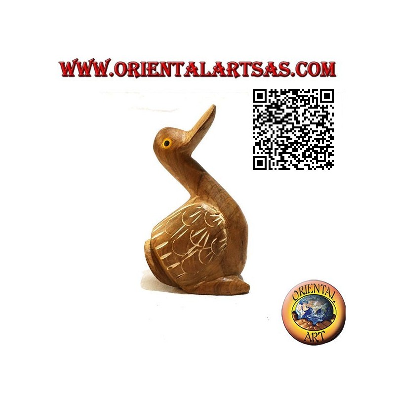 Handgemalte Skulptur einer Gans, 12 cm Teakholz (natürlich)