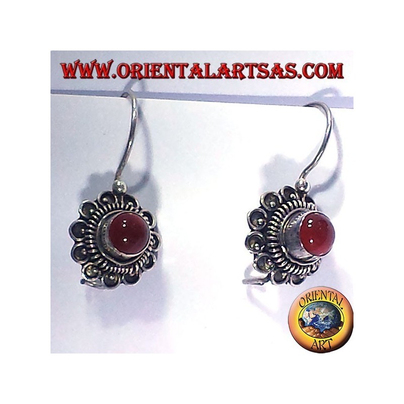 fleur boucle d'oreille avec cornaline, argent