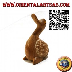 Handgemalte Skulptur einer Gans, 12 cm Teakholz (natürlich)