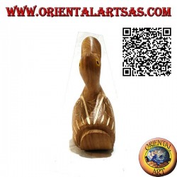 Handgemalte Skulptur einer Gans, 12 cm Teakholz (natürlich)