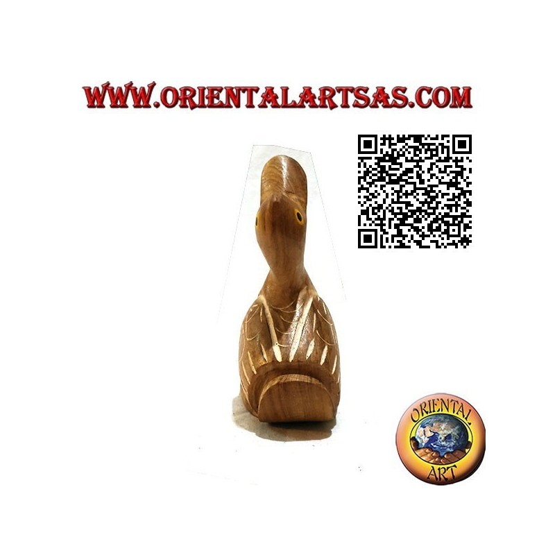 Sculpture peinte à la main d'une oie, bois de teck 12 cm (naturel)