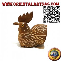 Sculpture peinte à la main d'un coq, bois de teck 11cm (naturel)