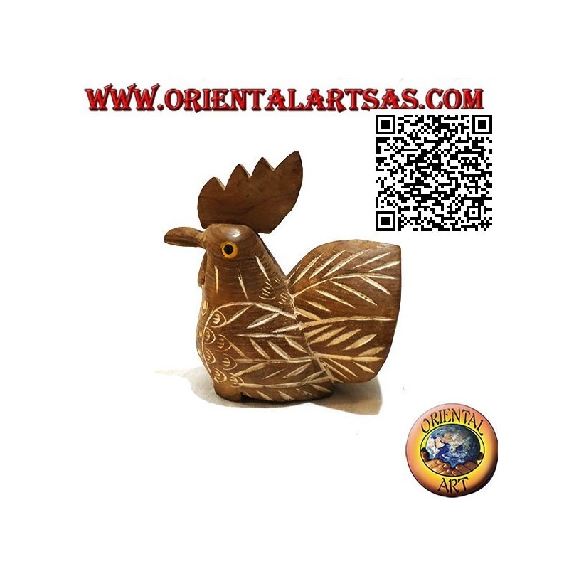 Scultura di un gallo dipinta a mano, in legno di teak da 11 cm (naturale)
