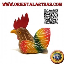 Escultura de gallo pintada a mano, madera de teca de 11 cm (multicolor)
