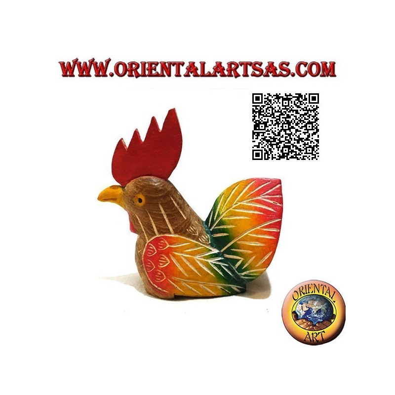 Hand painted sculpture of a rooster, 11 cm teak wood (multicolor)