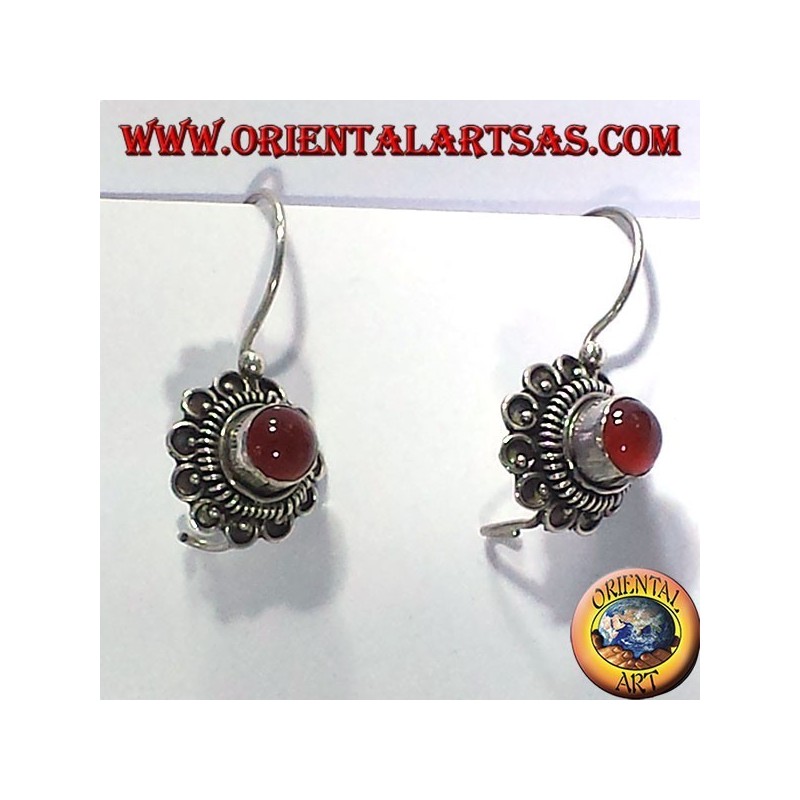 earring flower with carnelian, silver