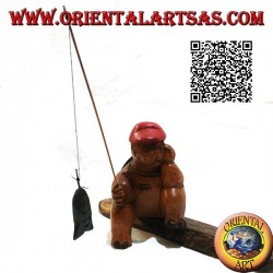 Monkfish with pipe and hand painted teak wood fishing rod (small)