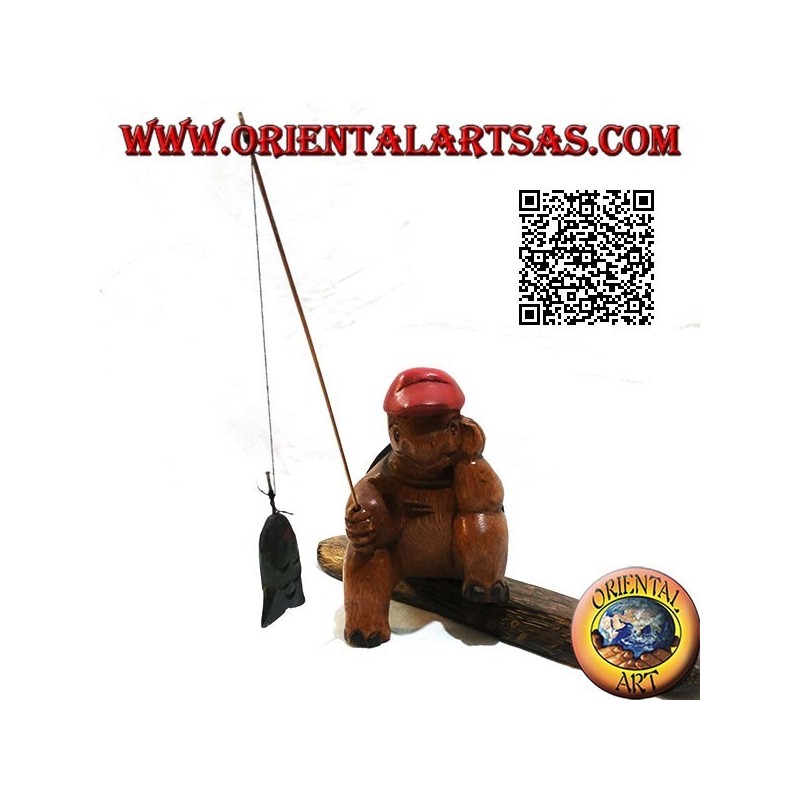 Monkfish with pipe and hand painted teak wood fishing rod (small)