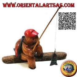 Lotte avec pipe et canne à pêche en bois de teck peint à la main (petite)