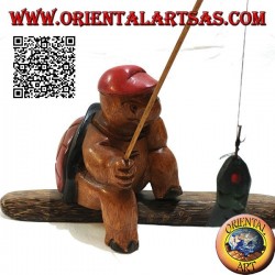 Monkfish with pipe and hand painted teak wood fishing rod (small)