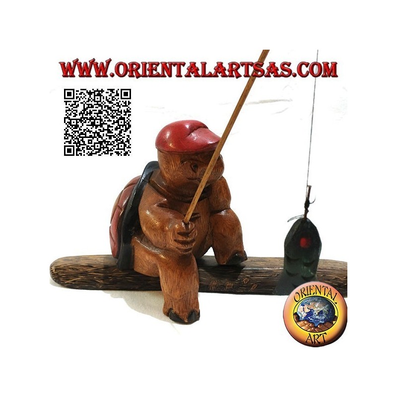 Monkfish with pipe and hand painted teak wood fishing rod (small)